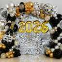 2026 New Year Eve Party Balloons Arch Garland Kit, Black Gold Silver Disco Ball Balloons for NYE 2026 Home Office School Party Photo Booth Backdrop Decorations