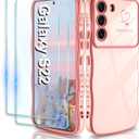 for Samsung Galaxy S22 Case,Curly Wave wirh Cute Heart Pattern Case for Women Girls,Shockproof Edge Bumper,Full Camera Protective Case,Pink (Galaxy S22(6.1 IN))