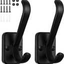 Coat Hooks Heavy Duty - Metal Wall Hooks Wall Mount with Concealed Screw Design Matte Black Hooks for Hanging Towel, Key, Robe, Scarf, Entryway Closet Mudroom Bathroom (2, Black)
