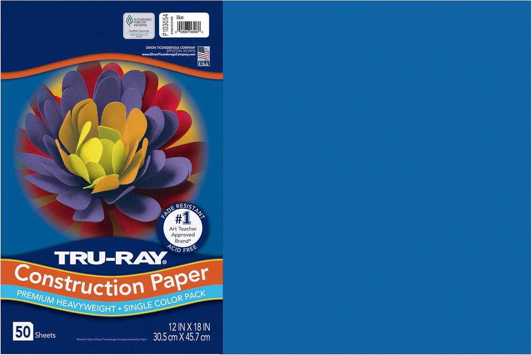 Tru-Ray Construction Paper, 50% Recycled, 12" x 18", Blue, Pack Of 50