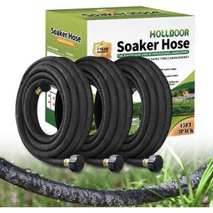 3 Pack Short Soaker Hose 15 Ft for Garden Beds, 1/2’’ 50 ft Soaker Hose for Foundation Watering, 70% Water Saving Drip Hose Irrigation for Lawn, Landscaping, Garden (15 FEET x 3PACK, Black)