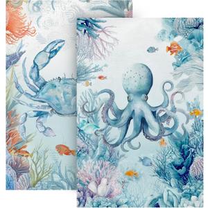 Ocean Octopus Crab Hand Towels Set of 2 Dish Towels Soft Bath Towels Absorbent Guest Face Towel for Kitchen Gym Bathroom Decor, Ocean Octopus Crab, 28"L x 14"W