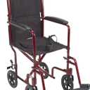 Drive Medical Lightweight Folding Transport Wheelchair with Swing-Away Footrests, Red