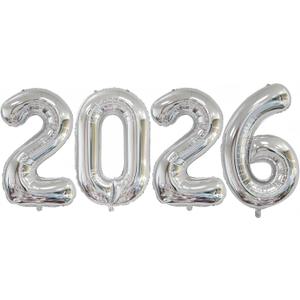 Silver 2026 Balloons, 40 Inch 2026 Number Balloon Foil New Year Balloon Numbers for New Years Eve Party Graduation Party Decoration