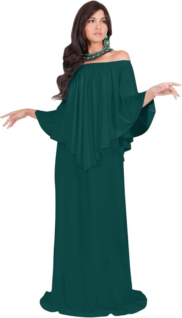 KOH KOH Women's 2025 Loose Fit Strapless Off Shoulder Flattering Cocktail Maxi Dress (Large, Emerald Green)