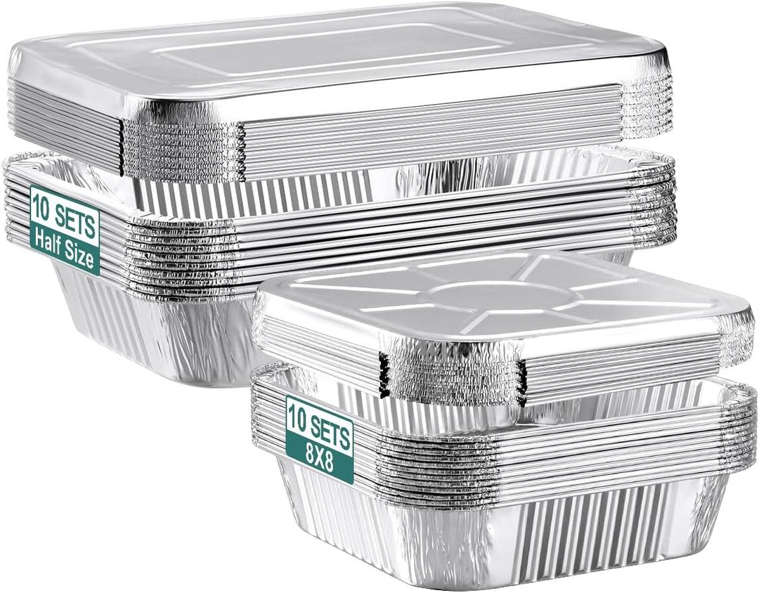 NEEBAKE 20 Set Disposable Aluminum Pans with Lids Assorted Sizes - 10 Large 10.25x12 Foil Pans Half Size & 10 Small 8x8 Tin Foil Baking Pans, Tin Trays Containers for Meal Prep, Food Cooking, Roasting