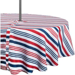 DII Patriotic Stripes Zippered Tabletop Collection, Stain Resistant & Waterproof, Tablecloth, 60" Round, Red, White, & Blue
