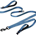 Double Handle Dog Leash Heavy Duty, Built-in Elastic Two Handle Dog Leash, Child Co Walk Shock Absorber Training Dog Leash with Reflective Stitching for High Visibility in Low Light Condition, Blue