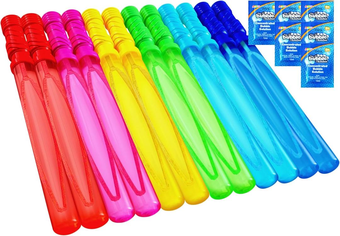 JOYIN 14.6 Big Bubble Wands for Kids, 1 Dozen Bubble Wand Bulk with Refill Solution for Summer Toy Party Favor, Outdoors Activity, Easter Basket Stuffers, Birthday Gift