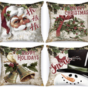 AVOIN colorlife Christmas Snowman Reindeer Gloves Eucalyptus Red Throw Pillow Covers, 20 x 20 Inch Winter Holiday Stripes Cushion Case Decoration for Sofa Couch Set of 4