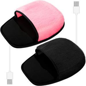 Flutesan 2 Pcs Winter Heated Mouse Pad Hand Warmer USB Heated Plush Mousepad Removable Desktop Hand Warming Mouse Pad for Women Men Office Home Computer Laptop Accessories, Black and Pink
