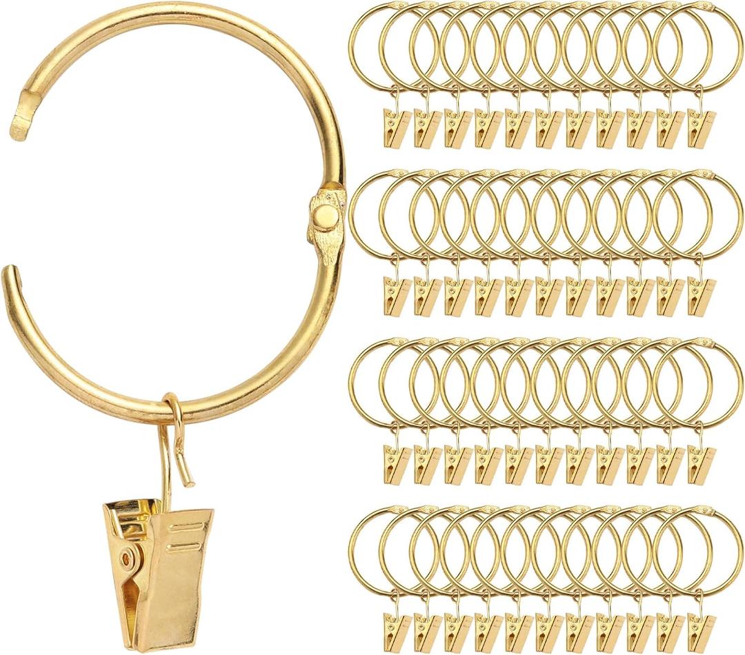 40 Pack Rings Curtain Clips Rustproof Metal Window Drapery Decorative Clips Vintage Heavy Duty Eyelet Curtain Rods Hangers Rings with Hooks, 1.5In Inner Diameter (Gold-Open)