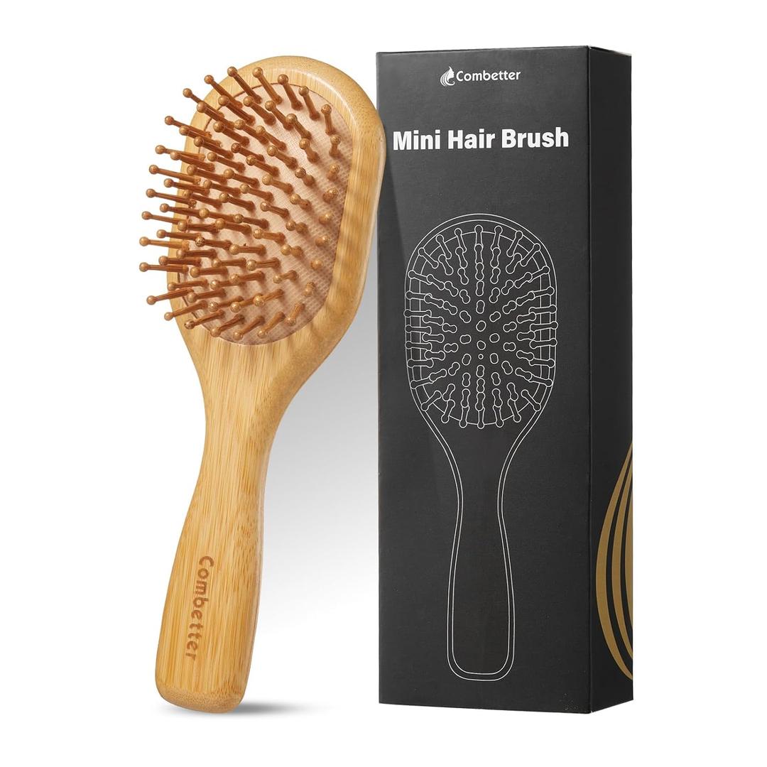 Mini Bamboo Hair Brush for Hair Growth - Detangling Scalp Massage Brush for Women, Men & Kids For All Hair Types, for Travel Small Hairbrush (yellow)