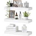 QEEIG Floating Shelves for Wall Bathroom Shelf Bedroom Kitchen Living Room Hanging Book Shelves Small Farmhouse Decor 16 inch Set of 3, White (015-W3)