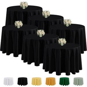 Fitable 6 Pack Black Round Tablecloths - 120 Inches Round - Wrinkle and Stain Resistant Fabric Table Clothes, Washable Polyester Table Covers for Wedding, Party, Banquet, Formal Events
