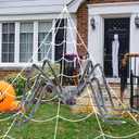200" Halloween Spider Web + 59" Giant Spider Decorations Halloween Decorations Yard Home Parties Costumes Haunted House Dcor Fake Spider with Triangular Huge Spider Web for Indoor Outdoor (Grayish white)