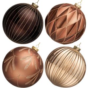 JORNOY Christmas Balls Ornaments Set, 6 inch/150mm Extra Large Shatterproof Plastic Hanging Bulbs for Xmas Tree Decorations Holiday Party with String, 4 Pack-Brown