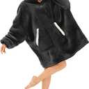 Kipswiza Wearable Blanket Hoodie for Women and Men, Cozy Soft Sherpa Oversized Hooded Blankets Sweatshirt as Birthday Gifts for Her Mom Girlfriend Boyfriend, Black (Adult/Regular)