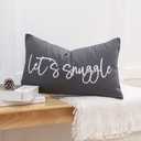 Sunkifover Let's Snuggle Decorative Lumbar Pillow Cover - 14x24 Inch Dark Grey Cotton Embroidery Throw Pillowcase for Bed, Bedroom, Living Room, Home Decor