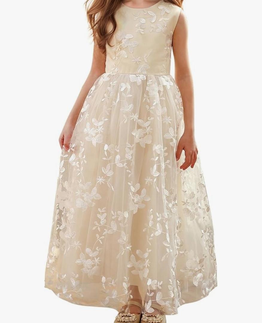 A line Wedding Pageant Lace Flower Girl Dress with Belt 9-10y