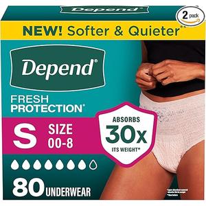 Depend Fresh Protection Adult Diapers, Incontinence Underwear for Women, Disposable, Maximum, Small, Blush, 80 Count (2 Packs of 40)