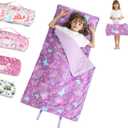Toddler Nap Mat for Preschool 50''x30'' Sleeping Mat with Removable Pillow and Minky Blanket for Kids Ages 3-7 Roll Up Soft Sleeping Bag for Boys Girls Kindergarten Daycare Sleepover
