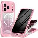 Casetego for iPhone 17 Pro Max Case Magnetic,Compatible with MagSafe,Built-in Privacy Screen Protector,Slim Glitter Sparkle Full Shockproof Protective Girls Case for Apple iPhone 17 Pro Max,All Pink