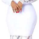 Cololura Women Elegant Floral Lace Patchwork Long Sleeve Evening Gown Party Cocktail Bodycon Dress (White, XL)
