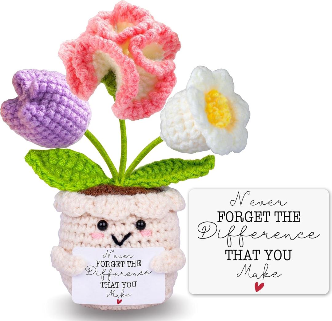 Teacher Appreciation Gifts, Thank You Teacher Gifts, Graduation Birthday Retirement Gift for Teachers Mentor Coworker Boss, Cute Handmade Crochet Carnations 3 Flowers Pot Doll Teacher's Day Bulk Gift