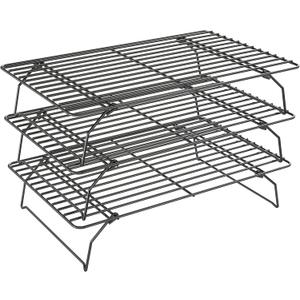 3 Tier Stackable Cooling Rack for Batch Cooling Cookie, Pizza, Cake15.8”x 10” Heavy Duty Cooling Racks for Cooking and Baking, Oven and Dishwasher Safe Baking SuppliesBlack
