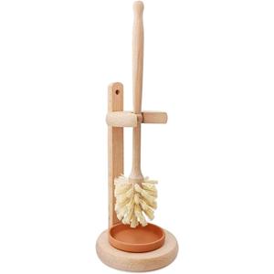 Toilet Bowl Cleaner Brush with Holder, 14 Inch Extra Long German Beechwood Handle, Strong Hemp Bristles, Ceramic Drip Tray, Biodegradable