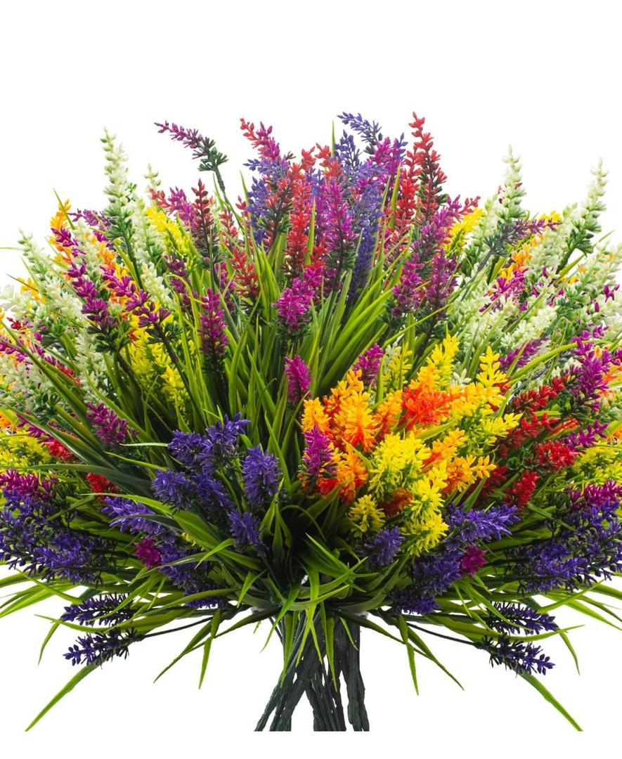 Grunyia Artificial Lavender Plants with Mixed Color Flowers, 20 Bundles, Outdoor Decorative Grass