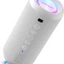 Ortizan Portable Bluetooth Speaker: IPX7 Waterproof, 24W Loud Sound, Deep Bass, Bluetooth 5.3, LED Lights, Wireless Stereo Pairing, 30H Playtime, for Home/Outdoor/Party/Beach, Birthday Gift (White)