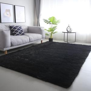 CAIYUECS Shag Area Rug,Indoor Ultra Soft Fluffy Plush Rugs for Bedroom Living Room, Non-Skid Modern Nursery Faux Fur Rugs for Kids Room Home Decor (5x7 Feet, Black)