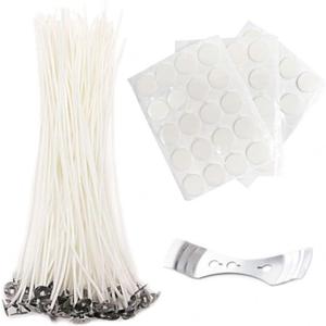EricX Light 8 inch Candle Wick with Candle Wick Stickers and Candle Wick Centering Device,60 pcs for Candle Making