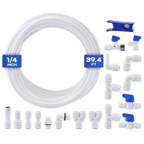 1/4 Water Line, cnaodun with 1/4" OD 39.4ft Water Tubing Reverse Osmosis Quick Connect Fittings Push To Connect Water Tube Fittings for RO Water Filter