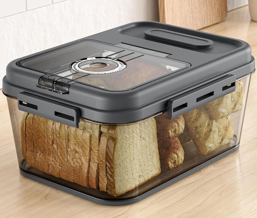 Bread Box For Kitchen Countertop, Airtight Bread Storage Container, Bread Container For Homemade Breads, Cookies, And Cake, Grey Bread Keeper (Gray)