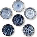 Dipping Bowls, Soy Sauce Dish Ceramic, 3 OZ Small Serving Bowls for Side Dishes Vintage Blue Stylish Design, Set of 6 Mini Appetizer Plates for Condiment Sushi Ketchup BBQ Party, 4 Inch (Multicolor)