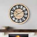 LEIKE 16 Inch Large Wall Clock - Rustic Wooden Silent Non-Ticking Wall Clock with Black Metal Frame, Vintage Farmhouse Decorative for Living Room, Bedroom, Kitchen - Arabic Numerals, Modern Design