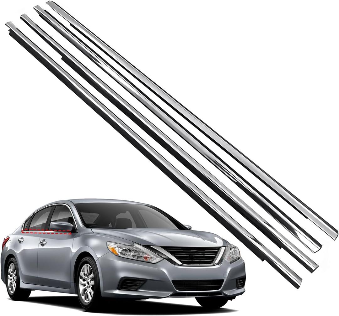 Door Window Molding Trims Seal fit for Nissan Altima Sedan 2013-2018,Driver&Passenger Side Weatherstrip Seal Belt Replacement,80820-3TA0A,80821-3TA0A,82820-3TA0A,82821-3TA0A,4PCS Chrome