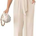 Cicy Bell Women's Elegant V Neck Jumpsuits Dressy Casual Short Sleeve Wide Leg Long Pants Rompers. Size M