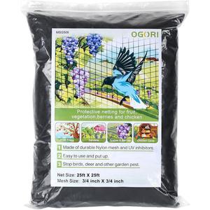 OGORI 25' x 25' Bird Netting Heavy Duty Nylon 3/4" Mesh Garden Netting Protect Fruit Trees, Plants and Vegetables