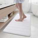 Buganda Memory Foam Bath Mat, 47" x 20", Ultra Soft and Non-Slip Bathroom Rugs, Water Absorbent and Machine Washable Bath Rug Runner for Bathroom, Shower, and Tub, White