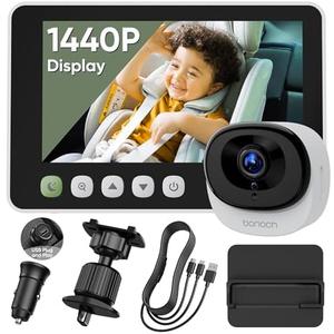 bonoch 5" 1440P Baby Car Camera - 360 Degree Rotating Wide View Backseat Rear Facing Mirror for Baby, USB Powered with Charger, Easy Setup Car Seat Monitor, Night Vision