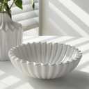 KULEDM Large Decorative Bowl Home Decor - 10in Ceramic White Scalloped Ruffle Fruit Bowl for Kitchen Counter, Dishwasher & Microwave Safe