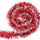 33ft Red Frost Tip Metallic Tinsel Garland Christmas Garland Metallic Twist Garland for Christmas Tree Decorations, Xmas Holiday Hanging Garland for Indoor Outdoor and Festivities Party Supplies Decor