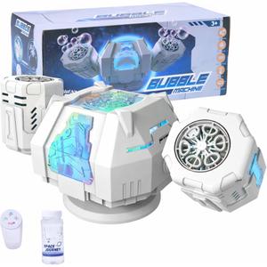 Upgraded Mecha Style Bubble Machine, Rechargeable Type-C Powered Bubble Blower with Remote Control, 360° Automatic Rotation & RGB Lights, 35k+ Bubbles/Min, Bubbles for Kids, Parties, Weddings, Outdoor