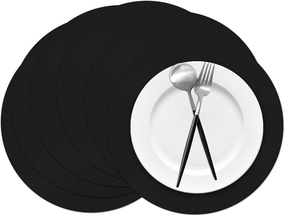 100 Pieces Black Paper Place Mats Black Round Disposable Table Mats Decorative Placemats for Wedding Bridal Shower Black Birthday Party Dining Decor