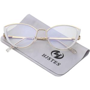 HJSTES Blue Light Blocking Glasses Women Trendy Cat Eye Metal Frame Computer Reading Eyewear(White)