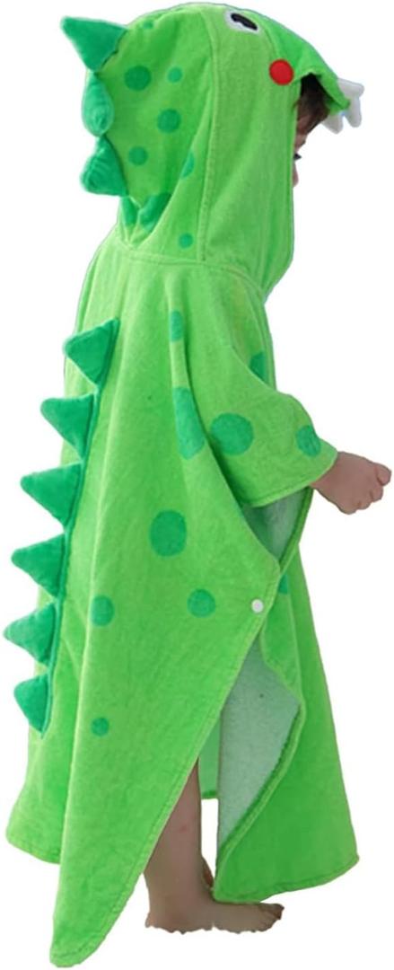 LOLANTA Kids Boys Girls Terry Cloth Cover UPs Children's Hooded Bath Towels Dinosaur, Boys Beach Towel Pool Poncho Swim 100% Cotton (Green Crocodile,1-3T)